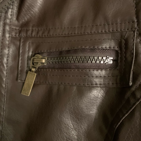 Size M chocolate brown faux leather moto jacket. - Picture 8 of 9